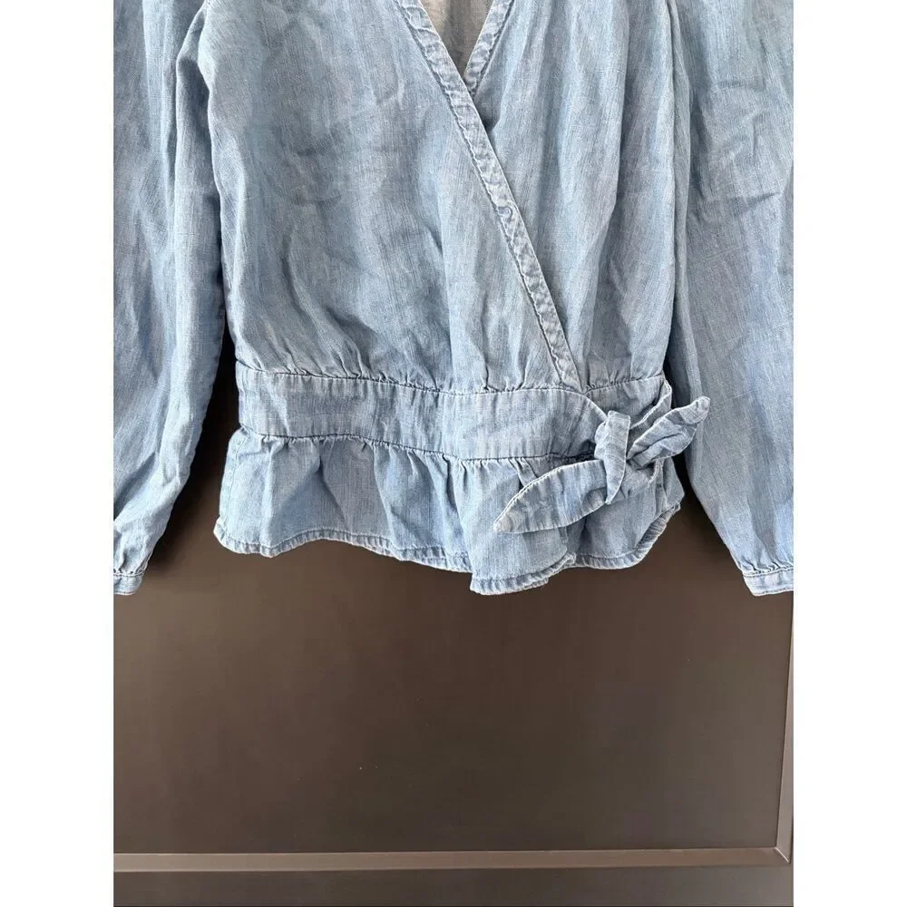 Madewell Denim Puff-Sleeve Peplum Wrap Size XS